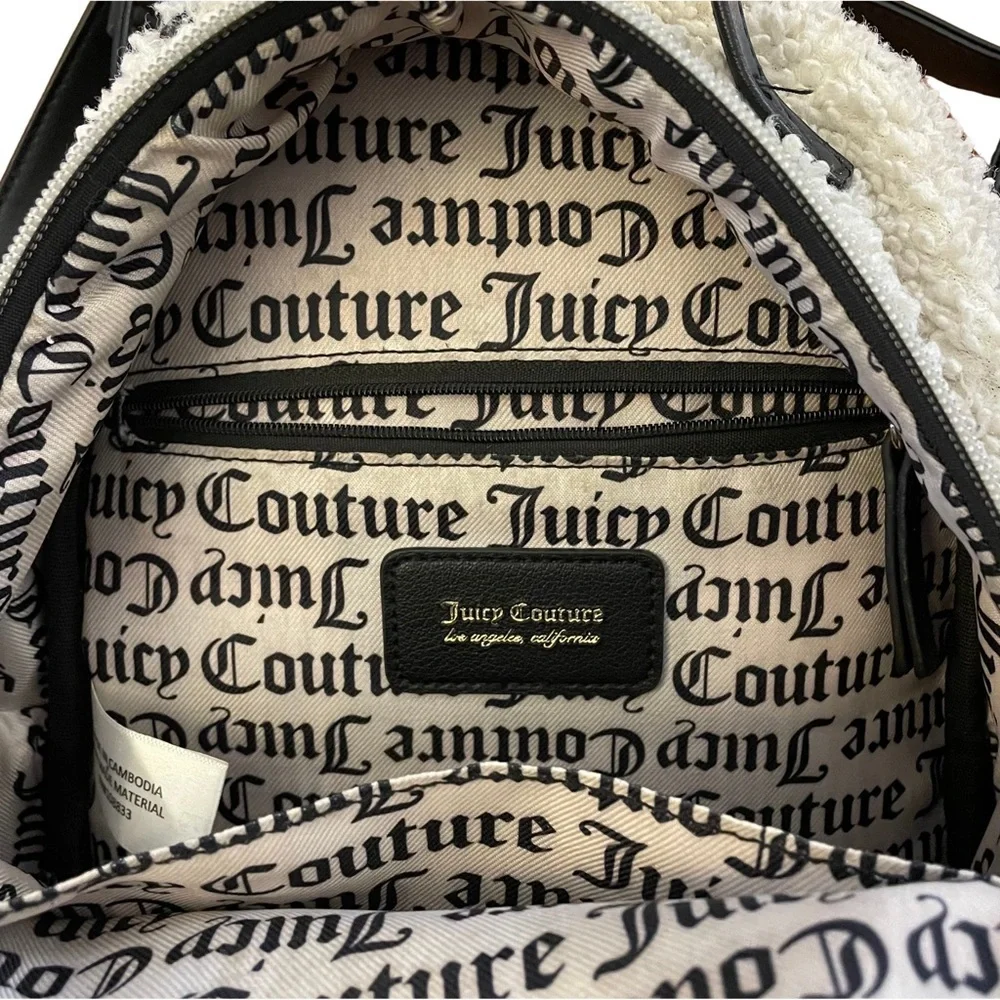 Juicy Couture Juicy Flashback Small Backpack Black Faux Sherpa Crossbody Bag Y2K